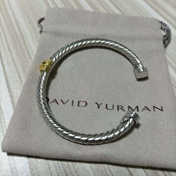 David Yurman Silver Bracelet with Prasiolite and 14K Yellow Gold,5mm - Picture 4 of 5